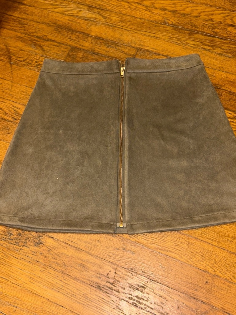 Front-Zip Suede A-Line Mini Skirt in green